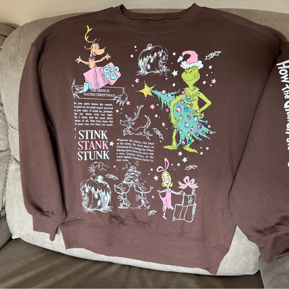 Dr. Seuss Brown Grinch Graphic Crewneck Sweater
